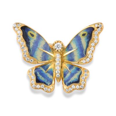 China 925 Sterling Silver Latest Modern Enamel Butterfly Brooch Gold Plated 925 Sterling Silver with Charming CZ Jewelry  for birthday gift for sale