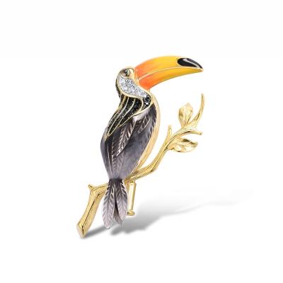 China 925 Sterling Silver Lowest Price Pretty Yellow & Black Enamel Toucan Birds Brooch 925 Sterling Silver with Charming CZ Fashion Jewelry for sale