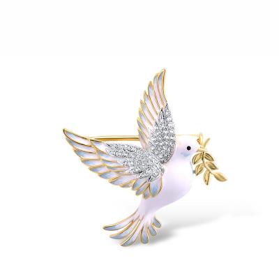 China 925 Sterling Silver 2022 NEW pretty Enamel White Pigeon Brooch 925 Sterling Silver Gold Plated Charming CZ Fashion Jewelry for Anniversary for sale