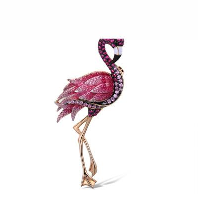 China 925 Sterling Silver New product Pretty Pink Flamingo Enamel Brooch 925 Sterling Silver with Charming CZ Fashion Jewelry for Gift for sale