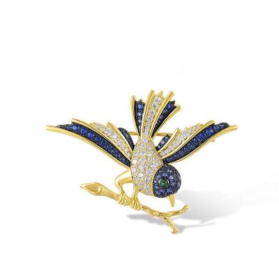 China 925 Sterling Silver Newest Design Special Sterling Silver w/ Yellow Black Plating Brooch Blue Nano CZ Green Spinel White CZ for Anniversary for sale