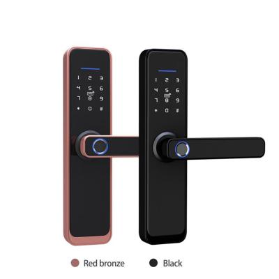 China Dual cylinder biometric digital wifi aluminum alloy door handle fingerprint tuya access door lock smart lock for sale