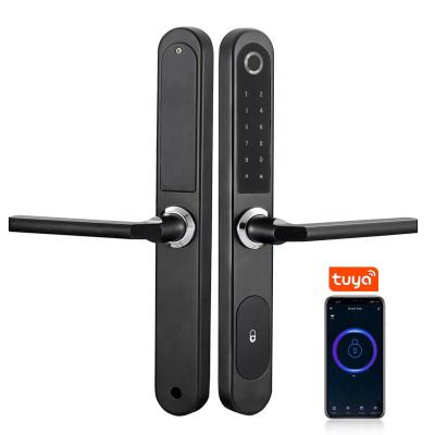 China Aluminum Alloy Smart Tuya BLE Remote Control Keyless Fingerprint Digital Narrow Sliding Wooden Door Lock for sale