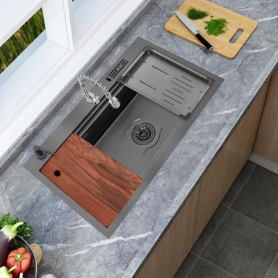 China Without Faucet Single bowl large workstation farmhouse stainless steel kitchen sink for sale