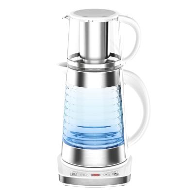 China 360 Degree Rotating Low Electric Samovar Tea Maker CE CB Certified Automatic Quick Boiling Glass Tea Kettle Coffee Pot for sale