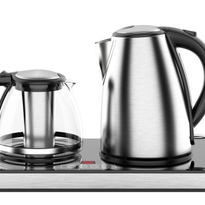 China 360 Degree Low MOQ 1.7L Factory Price Stainless Steel Rotating Base Kettle And 1.5L Glass Teapot Tea Maker With Tea Coffee Fashion Setting For Household for sale