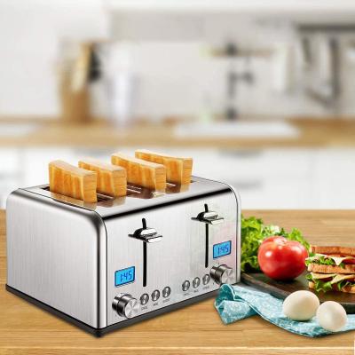 China Hotel CE CB ETL Approved Toaster Set Electric Digital Home Appliance Sets 4 Slice Stainless Steel Bread Toaster for sale