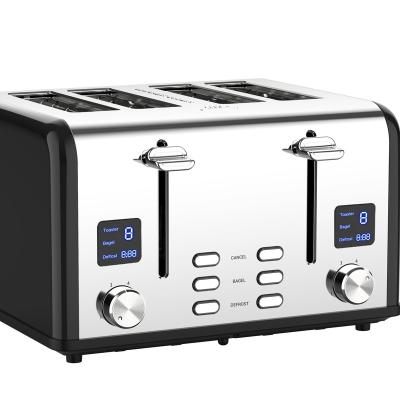 China OEM High Efficiency Household 4 Slice Stainless Steel Pop Automatic Toaster with LED Display Timer Count Down Function Bread Maker for sale