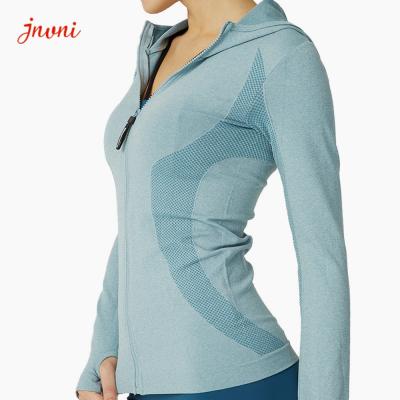 Chine Les vestes à capuchon de voie de femmes de manteau de longs sports sans couture de douille ferment la fermeture éclair le yoga de forme physique de gymnase à vendre