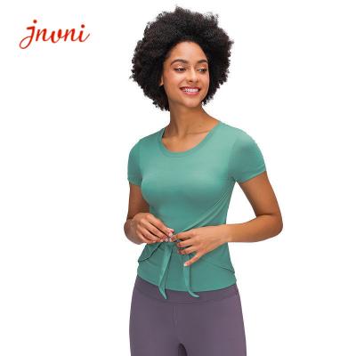 China 270gsm Women Yoga Tops Exercise Women Gym Shirts Twist Front for sale