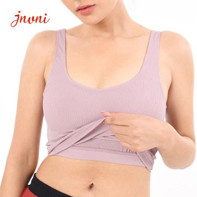 China Ribbed Fabric Women Sports Bra Longline Crop Tank Top Padded for sale