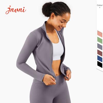 China Women Lulu Gym Long Sleeve Yoga Zip Jacket 210gsm High Neck Slim Fit for sale