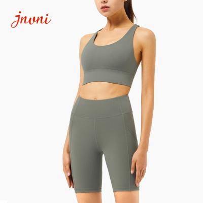 Chine 215gsm Lulu Cross Back Yoga Biker court-circuite l'ensemble sportif de 2 morceaux à vendre