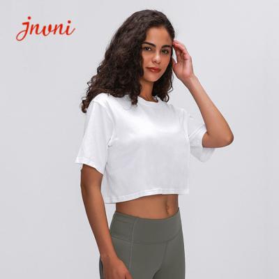 China Women Fitness Cotton Yoga Loose Fit T-shirts Basic Crew Neck Breathable Gym Crop Top for sale