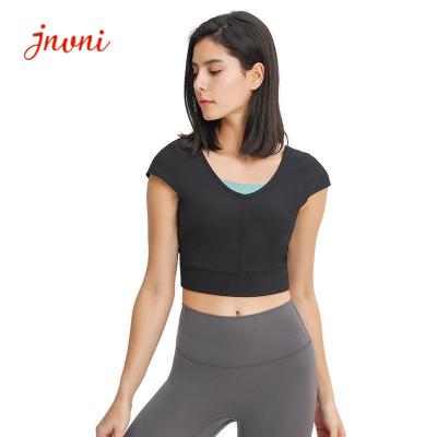 China Ribbed Activewear T Shirts V Shaped Cross Back Outdoor Sports Crop Top for sale