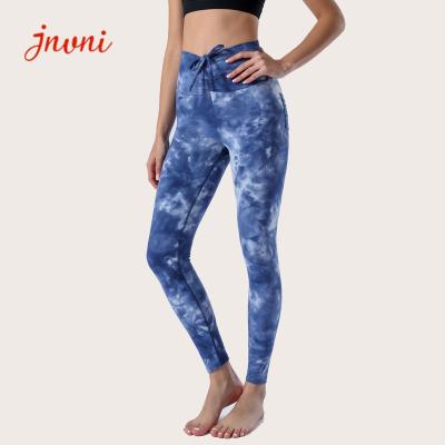 China 220gsm Yoga Workout Leggings Naked Skin Tie Dye Gym Tights With Pockets for sale