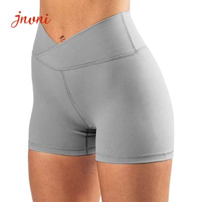 China 210gsm Women'S High Waisted Biker Shorts Cross Waist Workout Yoga Shorts for sale