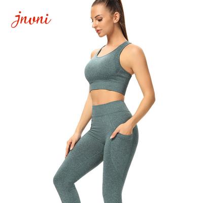 China Acid Wash Athletic Wear Set High Impact Sports Bra 100% Squat Proof Pocket Leggings for sale