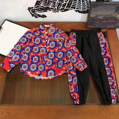 China Professional Manufactory Retro Safari Style Printing Red Boys Suits Two-piece Suits Leisure Casual Children's Clothing for sale