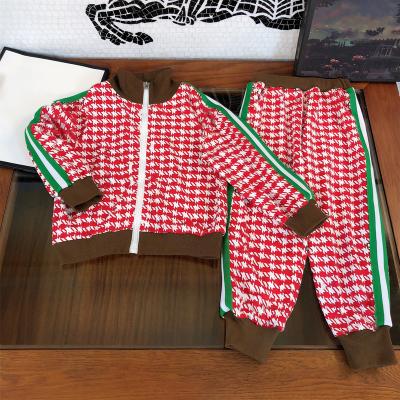 China Children's Sports Suit Full Print Plaid Children's Formal Long Sleeve Cotton Zipper Long Sleeve Plaid Children's Suit Children's Sweater Pants for sale