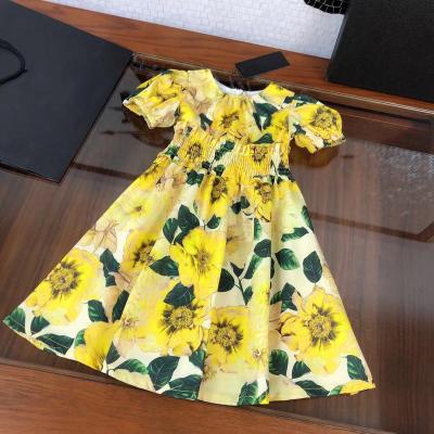 China New Sale Breathable Well Sunflower Type Printing Fashion Printing Maxi Dresses Kids Dresses For Girls for sale