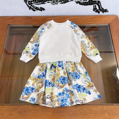 China Sweet White T-shirt Girls Pink Print Summer Design Fashion Children's Clothing Skirt Two-Piece Sets for sale