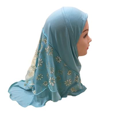 China Wholesale 2022 New Solid Colors Soft Arabic Islamic Headscarf Muslim Snap Scarf Girls Kids Hijab for sale