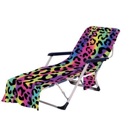 China Single Leopard Towel Lounge Beach Chair Cover With Pocket Microtiber Quick Dry Chair Cover For Folding Chairs for sale