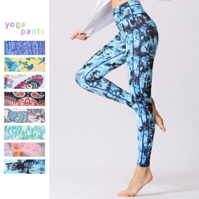 China Factory Wholesale Breathable High Tie Dye Yoga Pants Gym Gaiters Pleated Hip Waist Yoga Pants for sale