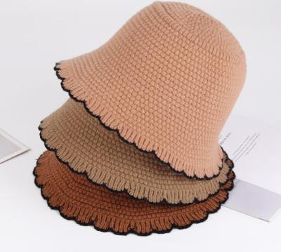 China Image Autumn Color Matching Fisherman Hats for Women Warmth Fashion All-match Knitted Bucket Wool Hat 2021 Winter for sale