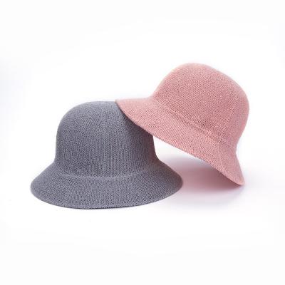 China Picture Knitted Ice Brim Fisherman Summer Outdoor Sunscreen Breathable Sun Straw Hat Cotton And Linen Silk Bucket Hat Women Small for sale