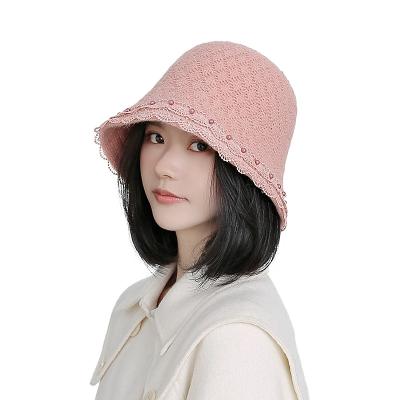 China 2021 Hot Autumn New Style Wool Thick Picture Women Lace Up Brim Bucket Hat Breathable Knitted Winter for sale