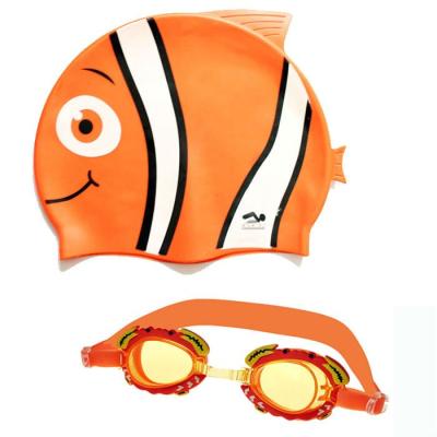 China Durable/High Quality Lovely Cute Silicone Material Swimming Caps And Goggles Swimming Sets For Kids for sale