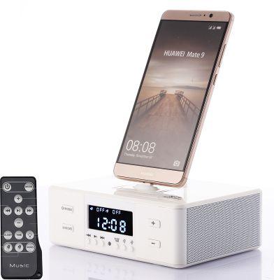 China Android AirPlay Iphone Docking Charging Smart Speaker Blue Radio Alarm Clock Tooth Bedside Desktop Speaker for Home and Hotels for sale