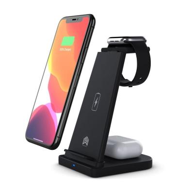 China With Stand 2021New 3 in 1 Foldable Fast Charging Station 15W Qi Wireless Charger Cell Phone Holder Stand For iPhone 12 Airpods iWatch for sale