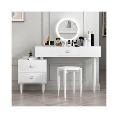 China (Other) Adjustable 3 Square Corner Drawers Wooden Dressing Table White Mirror For Bedroom for sale