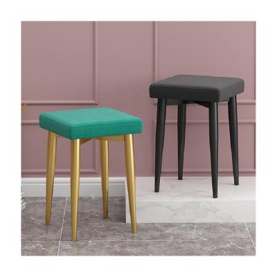 China Customizable Square Stool Living Room Furniture Square Cushion Modern Velvet Ottoman Fabric Stool With Metal Legs for sale