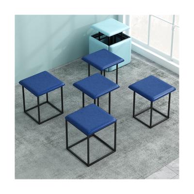 China Foldable Cheap Multiple Stool RTS Space Saving 5 In 1 Combination Ottoman Stool Leather And Velvet Chair for sale