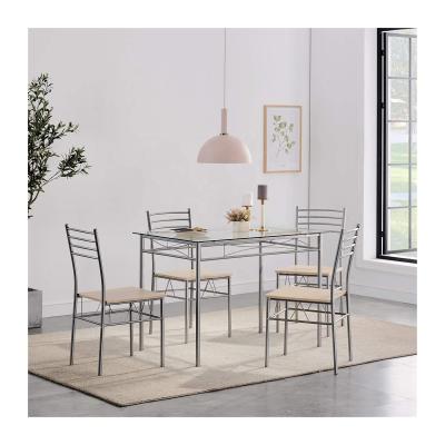 China (Other) Good Quality Adjustable Hot Selling Dinner Table and 4 Chair Sets Glass Table and Chair with Metal Frame for Dining Room for sale