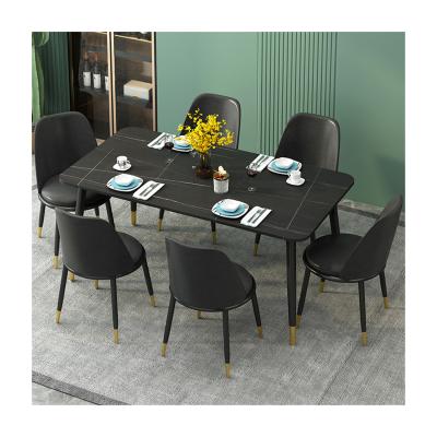 China (Other) Furniture Adjustable Modern Dining Table Set 4/6 Chairs Sinter Stone or Resonant Table and Metal Marble Top View Chairs for sale