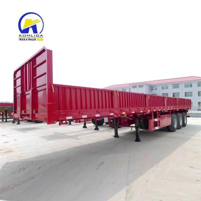 China 40T 60T Flatbed Cargo Trailer Side Wall Semi Trailer with Wheel Base 7000-8000mm for sale