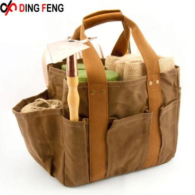 China Vintage China Supplier Custom Portable Outdoor Tool Storage Bag Garden Tool Bag Waxed Canvas Gardening Tote for sale