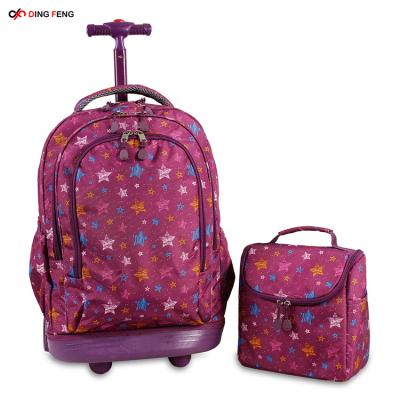 China Factory Custom Waterproof Polyester Wheeled Bag Rolling Printed Backpack for sale