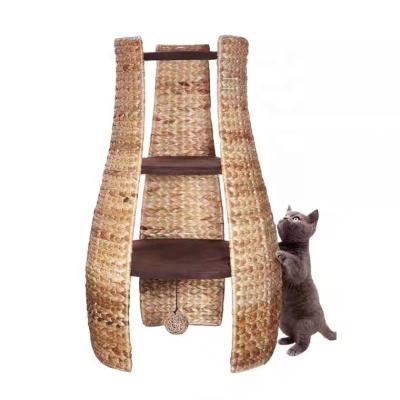 China Natutal Sustainable Banana Leaf Cat Tree Furniture Rattan Cat Scratch Post For Kittens And Cats Playing Pet House Basket for sale