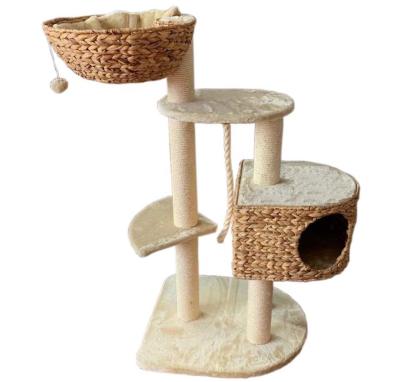 China Sustainable Happy Pet Toys Woven Basket Cat Tree and Cat Scratch Post Durable Banana Leaf for sale