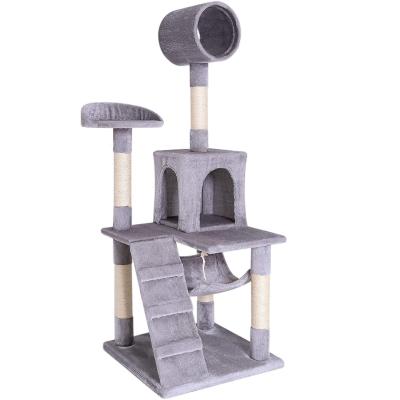 China Large Gray Cat Castle Wall Condo House Viable Wooden Cat Tree with Sisal Cat Scratching Post and Plush in Pet Toys for sale