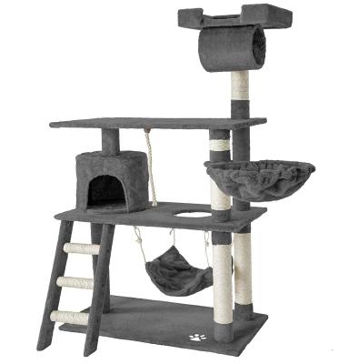 China Sustainable Wooden Sisal Viable Cat Tree House Condo in Cat Scratch Post Plush Wall Cat Tower Pet Toys for sale