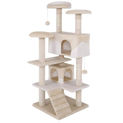 China Large Cat Tree Corrugated Wooden Cat Scratcher Viable With Plush And Sisal Pet Toys 2021 Popular Cat House Condo for sale