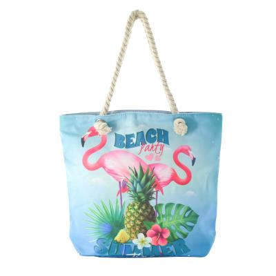 China DEQI 2019 Fashion NATIONAL Flamingo Logo Canvas Travel Outdoor Beach Women Lady Summer Storage Beach Blue Custom Handbag Clutch Bag for sale