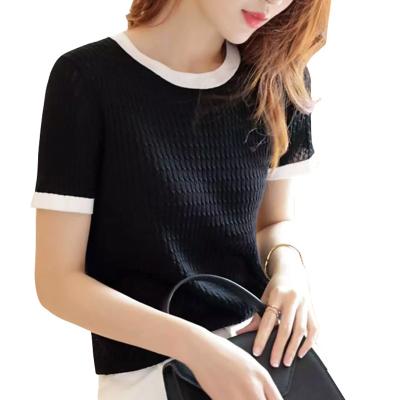 China Wholesale 2023 summer 2023 summer ice silk wool sweater crewneck style short classic women's thin sleeve breathable T-shirt thin T-shirt for sale